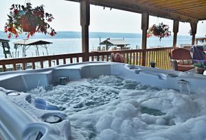 hot tub with lake view