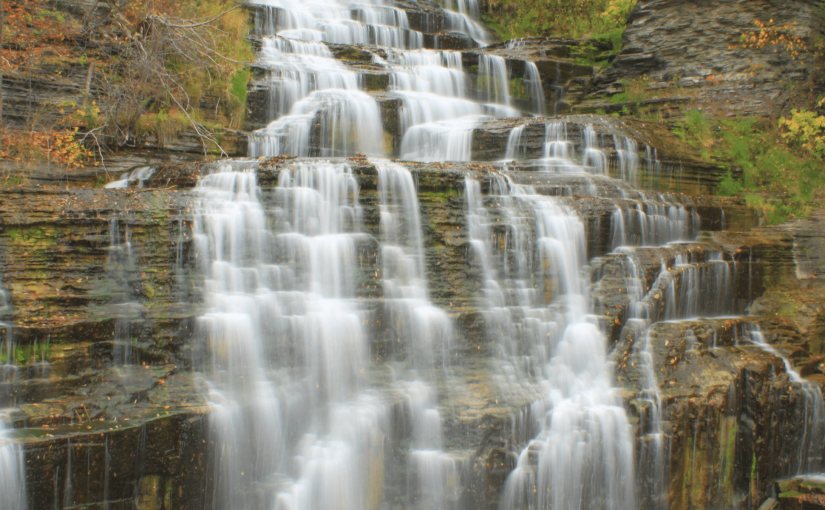 Running water in a waterfall in the Finger Lakes of NY